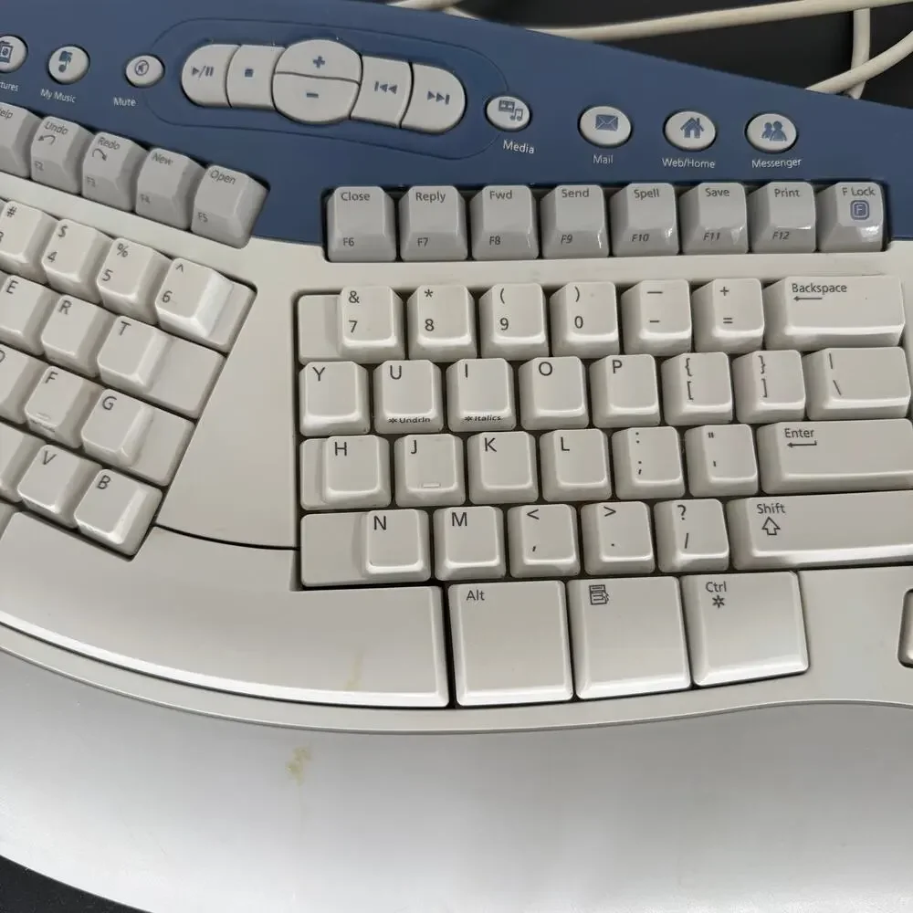 Vtg Microsoft Natural Multimedia Keyboard 1.0A RT9470 PS/2 Ergonomic Wired Gray